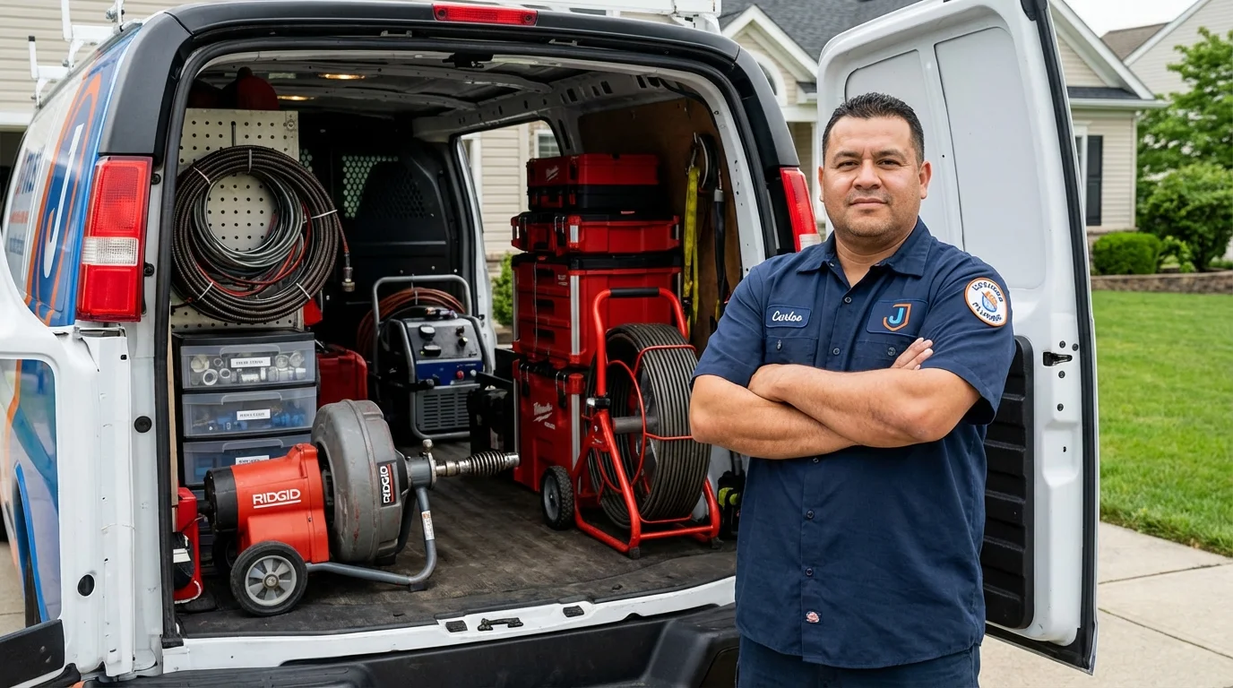 Professional drain cleaning equipment and Johns Plumbing LLC plumber in Reynolds