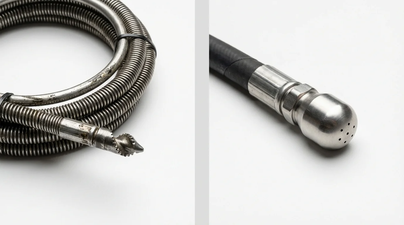Drain snake cable and hydro jetting nozzle used for drain cleaning in Reynolds, GA