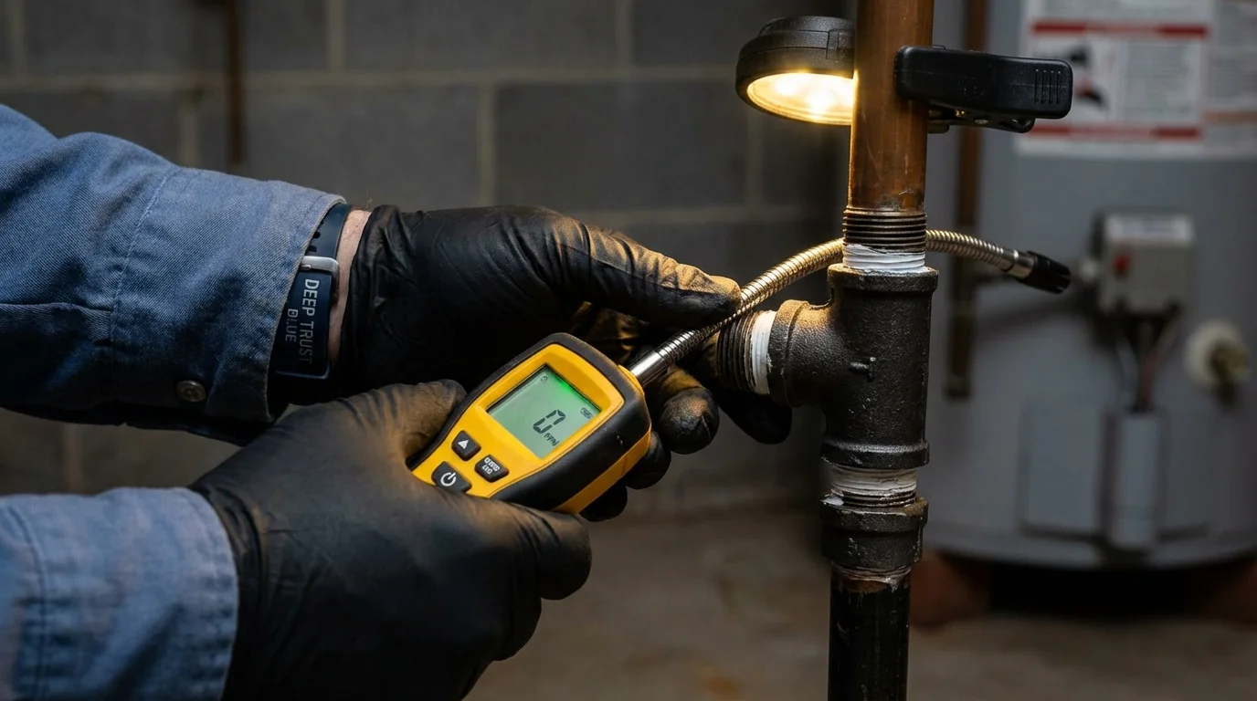 Gas leak detection with electronic sniffer by Johns Plumbing LLC in Reynolds