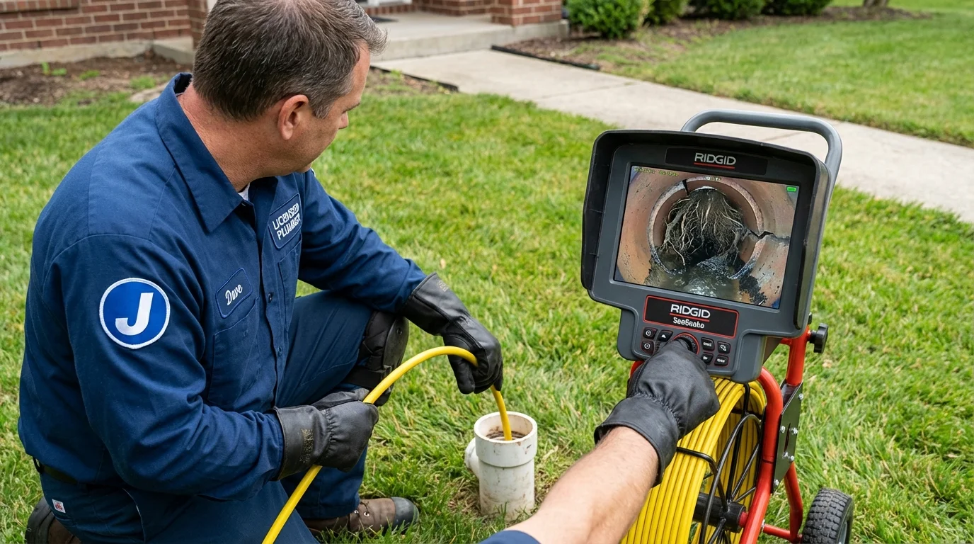 Sewer camera inspection being performed by Johns Plumbing LLC in Reynolds