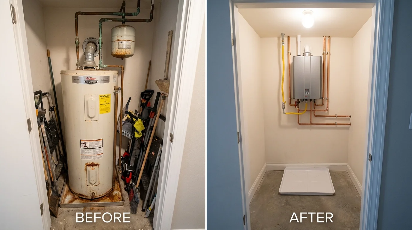 Tank water heater versus wall-mounted tankless unit comparison for Reynolds, GA homeowners