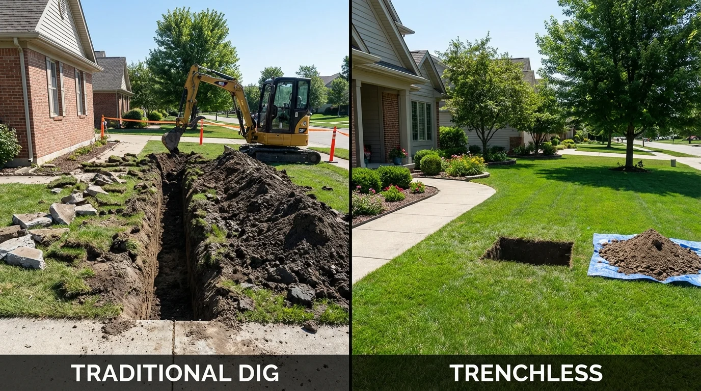 Trenchless sewer repair with minimal yard damage versus traditional excavation in Reynolds, GA